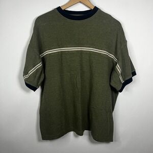 Vintage Zero Nineteen 019 Top Men XXL Olive Green Knit Short Sleeve Shirt Cotton